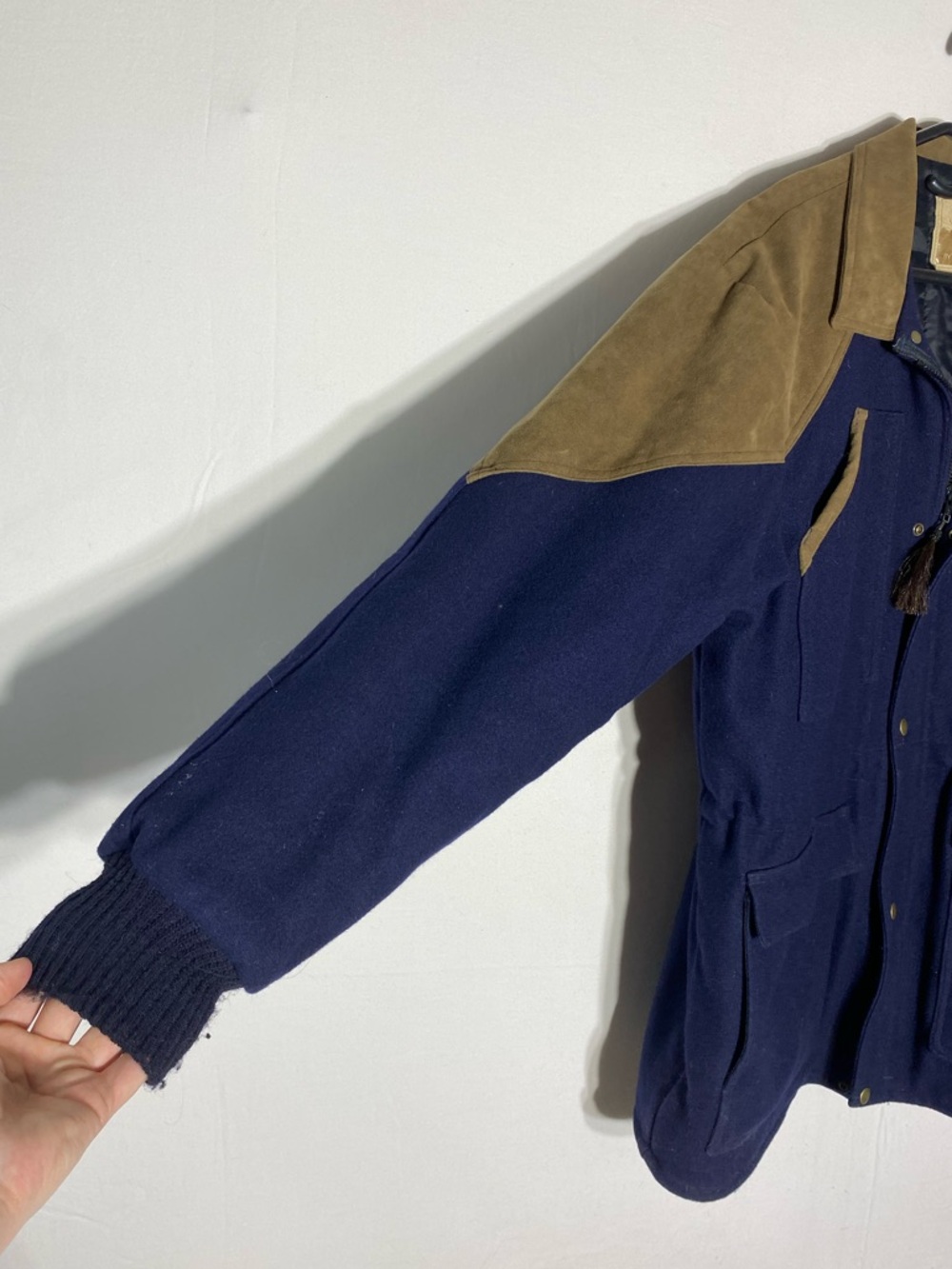 Vintage Cripple Creek Navy Wool Blend Chore Coat W Ultrasuede Trim Western L - Picture 12 of 16